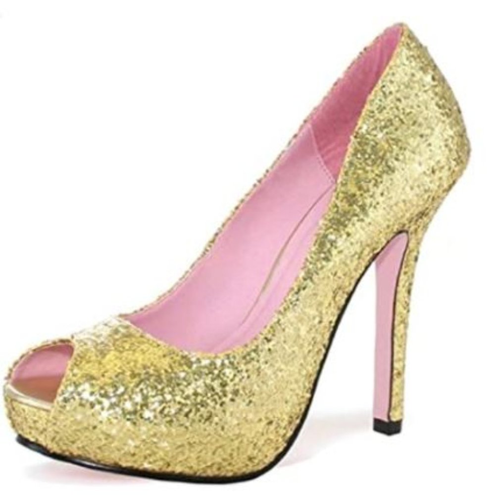 Leg Avenue Ella Glitter 5" Peep-Toe Platform Heels - size 9, never worn